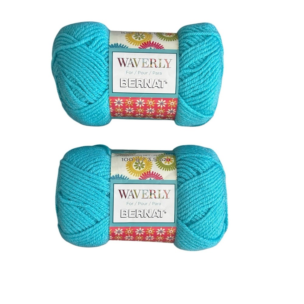 Bernat Waverly Acrylic Yarn 55738 Bahama Blue‎ 100g 3.5oz Lot of 2 Discontinued
